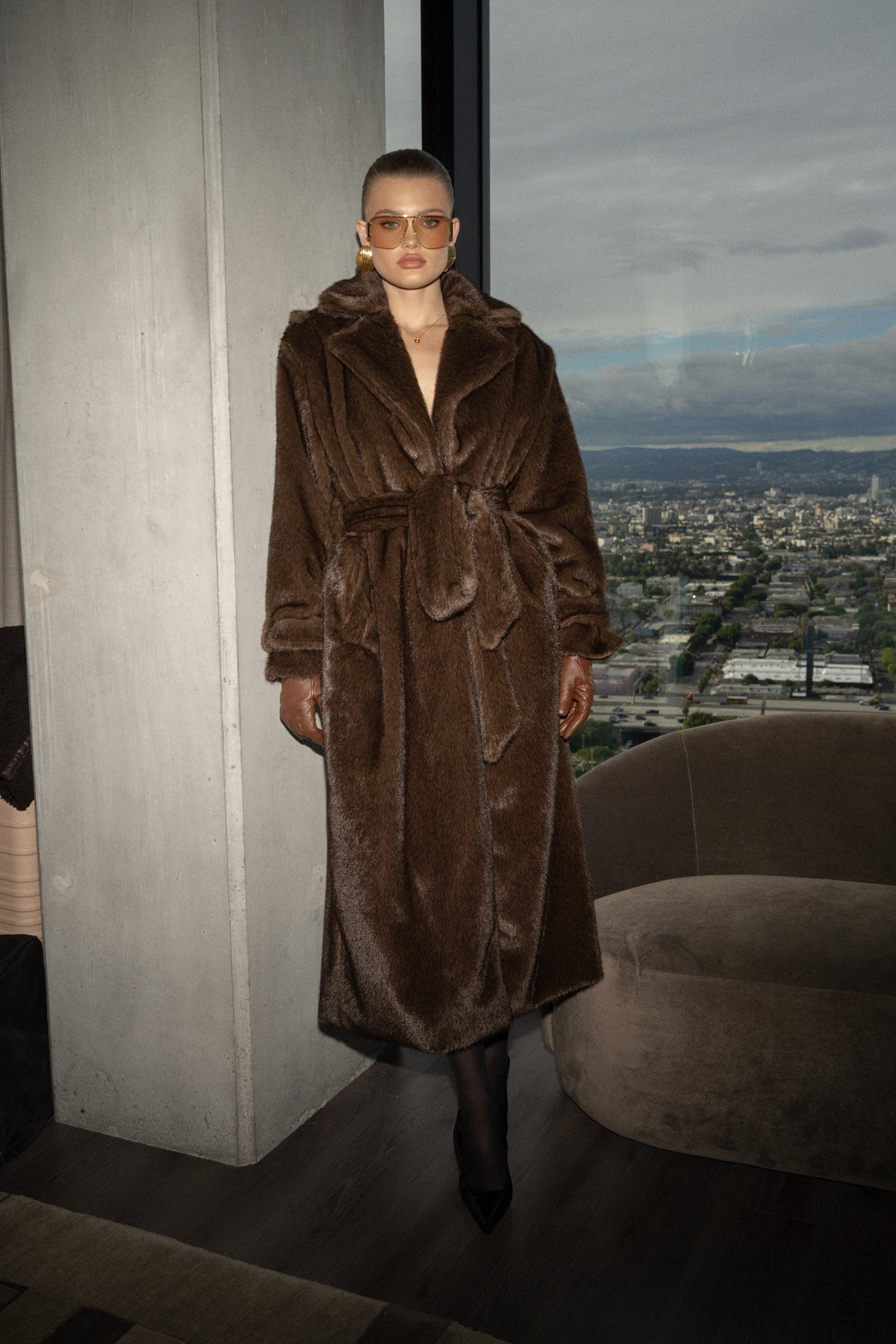 Brown Uptown Faux Fur Coat