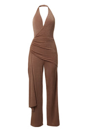 Beige Rustic Charm Halter Jumpsuit