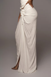 White Noelia Linen Slit Skirt