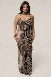 Brown Zebra Print Infinite Journey Maxi Dress