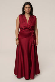 Red Amalia Satin Maxi Dress
