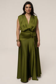 Olive Amalia Satin Maxi Dress