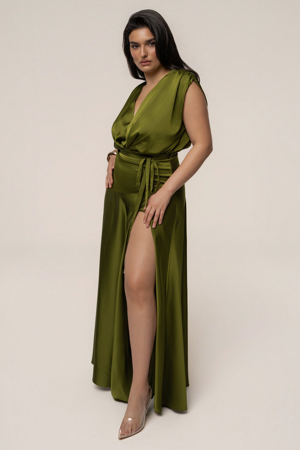 Olive Amalia Satin Maxi Dress