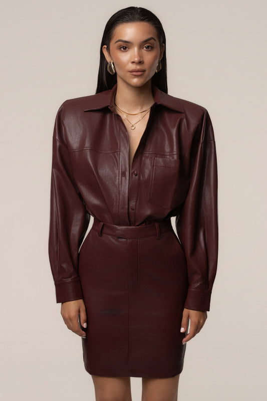 Burgundy Unstoppable PU Leather Bodysuit