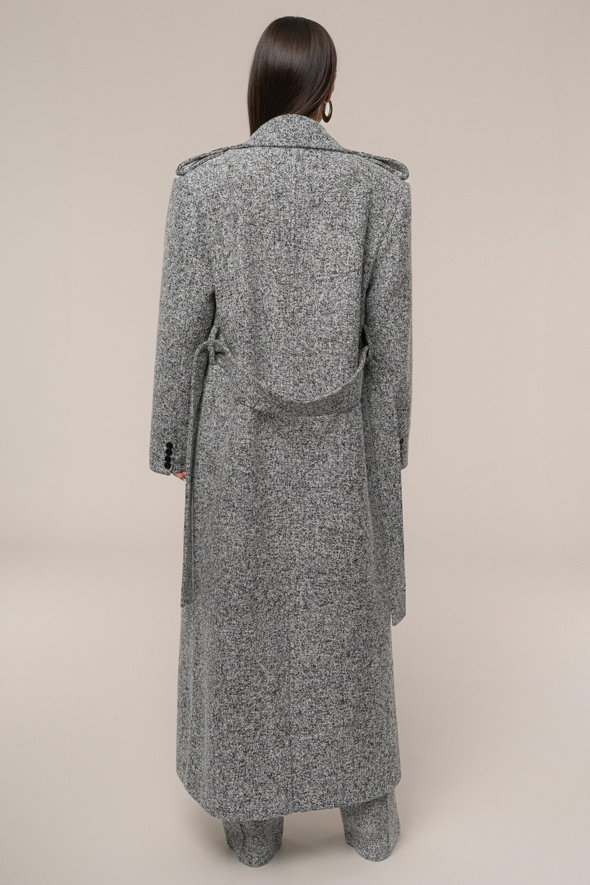 Lt. Grey Savannah Belted Tweed Coat