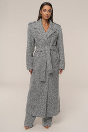 Lt. Grey Savannah Belted Tweed Coat