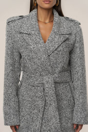 Lt. Grey Savannah Belted Tweed Coat