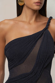 Navy Alari One Shoulder Maxi Dress