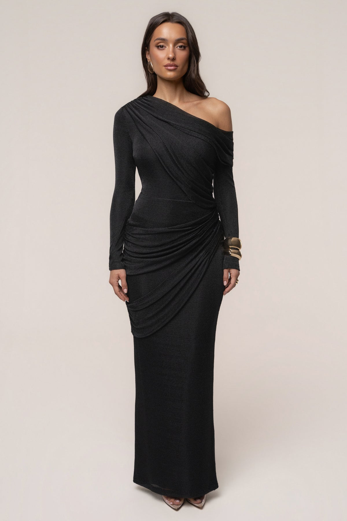 Black Opulent Metallic Maxi Skirt