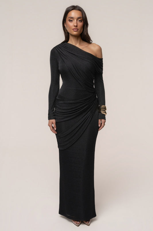 Black Opulent Metallic Maxi Skirt