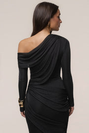 Black Opulent Metallic Maxi Skirt