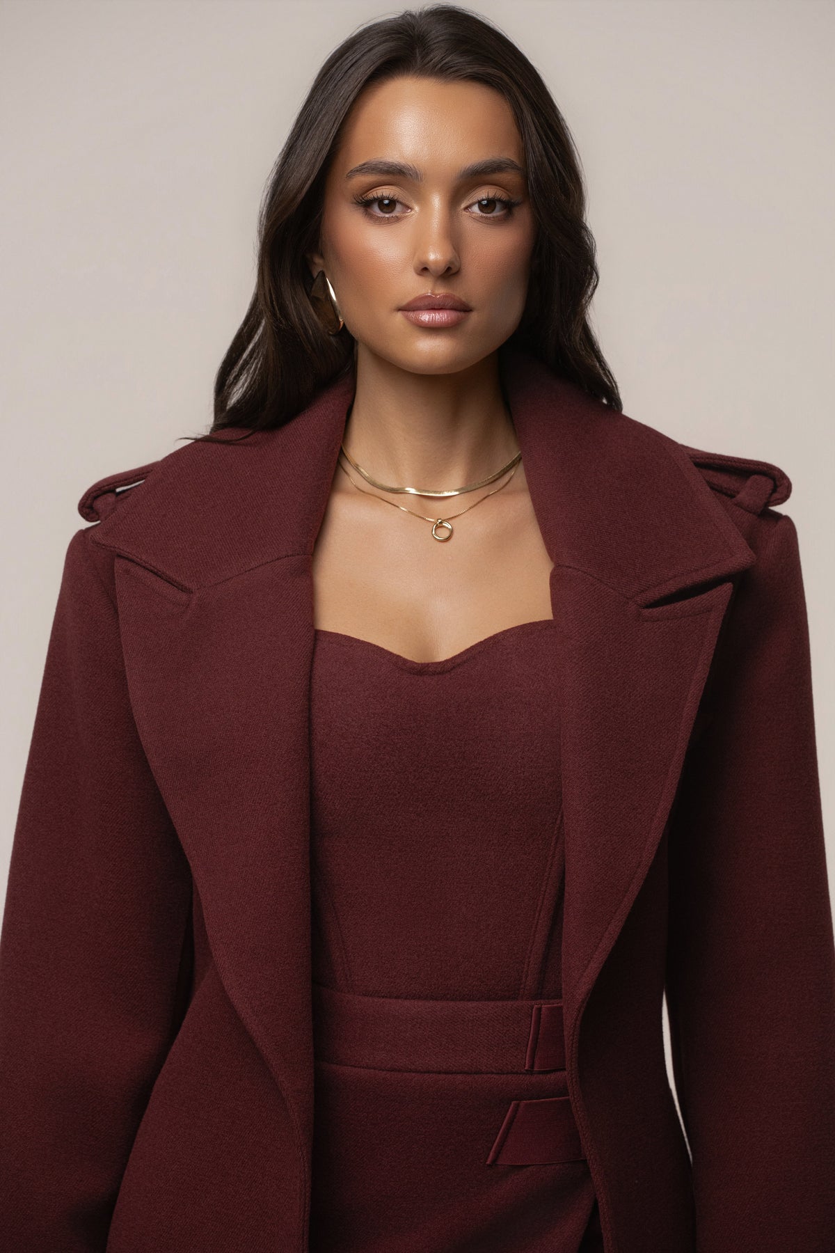 Burgundy Savannah Belted Coat