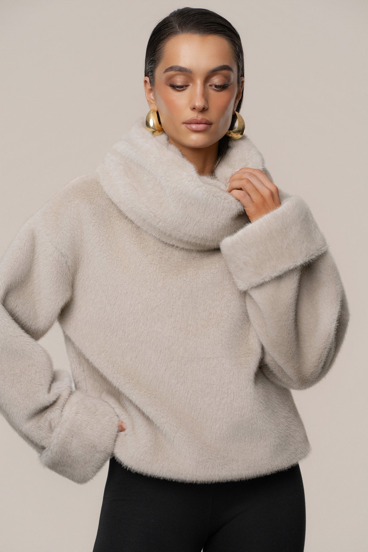 Stone Polished Faux Fur Pullover
