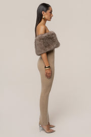Chocolate Aspen Hour Faux Fur Dress