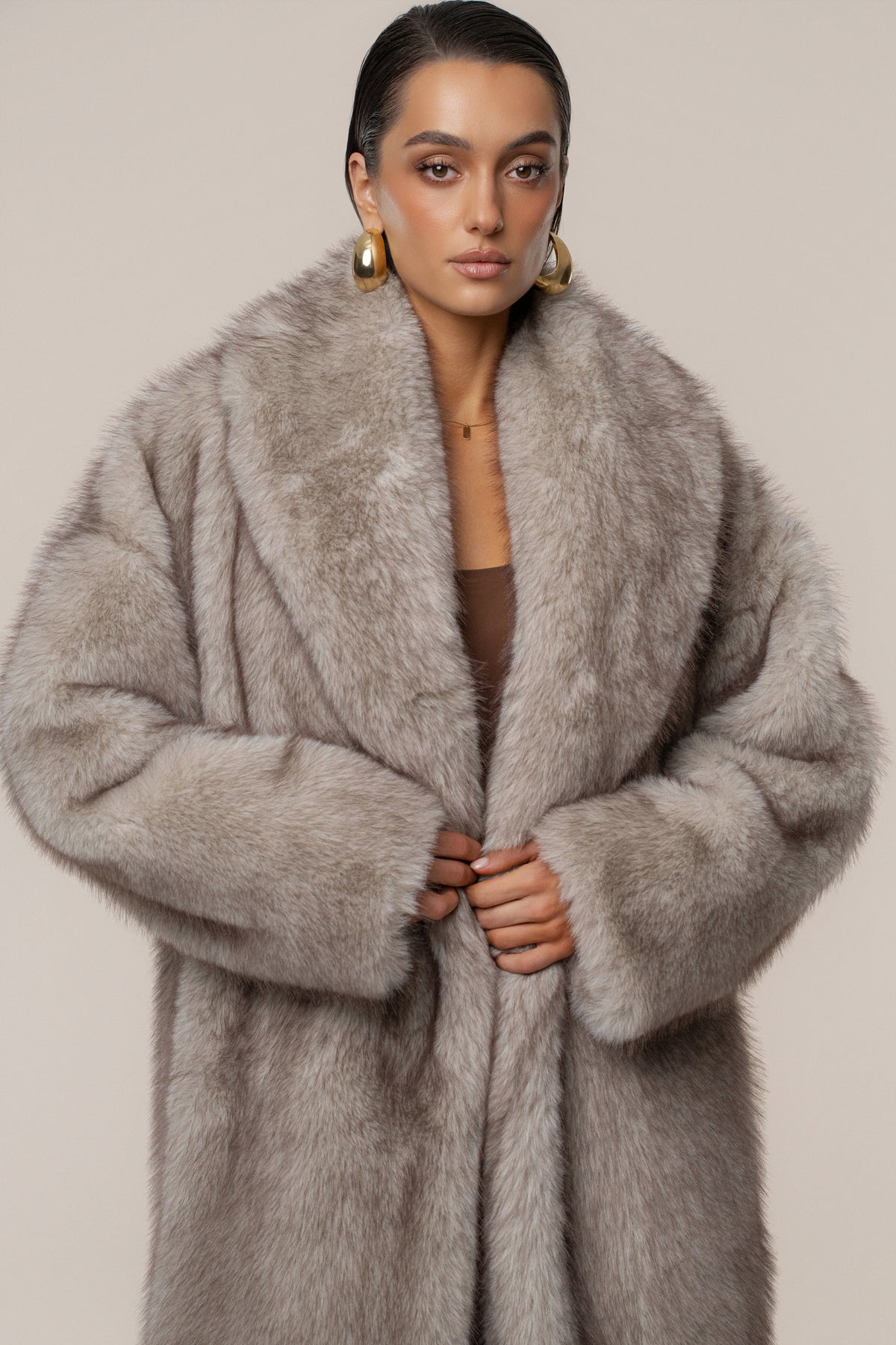 Ivory/Brown Aspen Days Faux Fur Coat