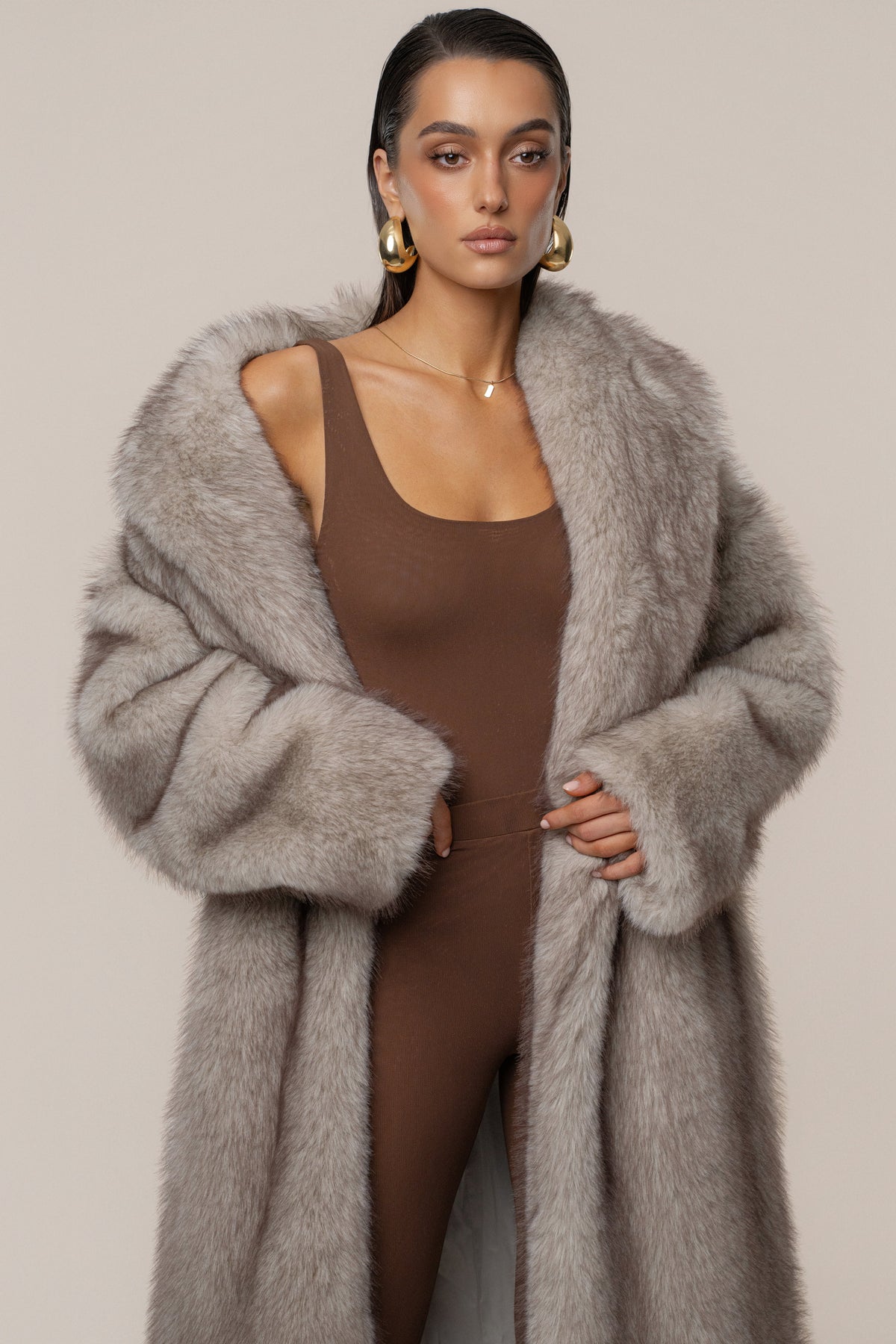Ivory/Brown Aspen Days Faux Fur Coat