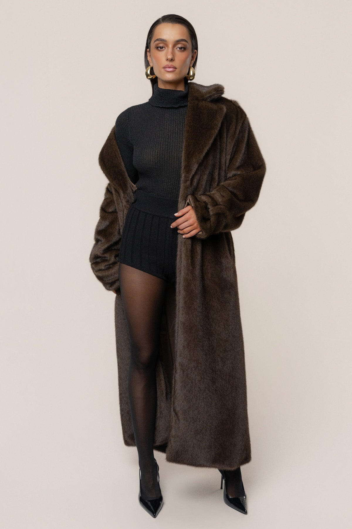 Brown Uptown Faux Fur Coat
