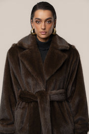 Brown Uptown Faux Fur Coat