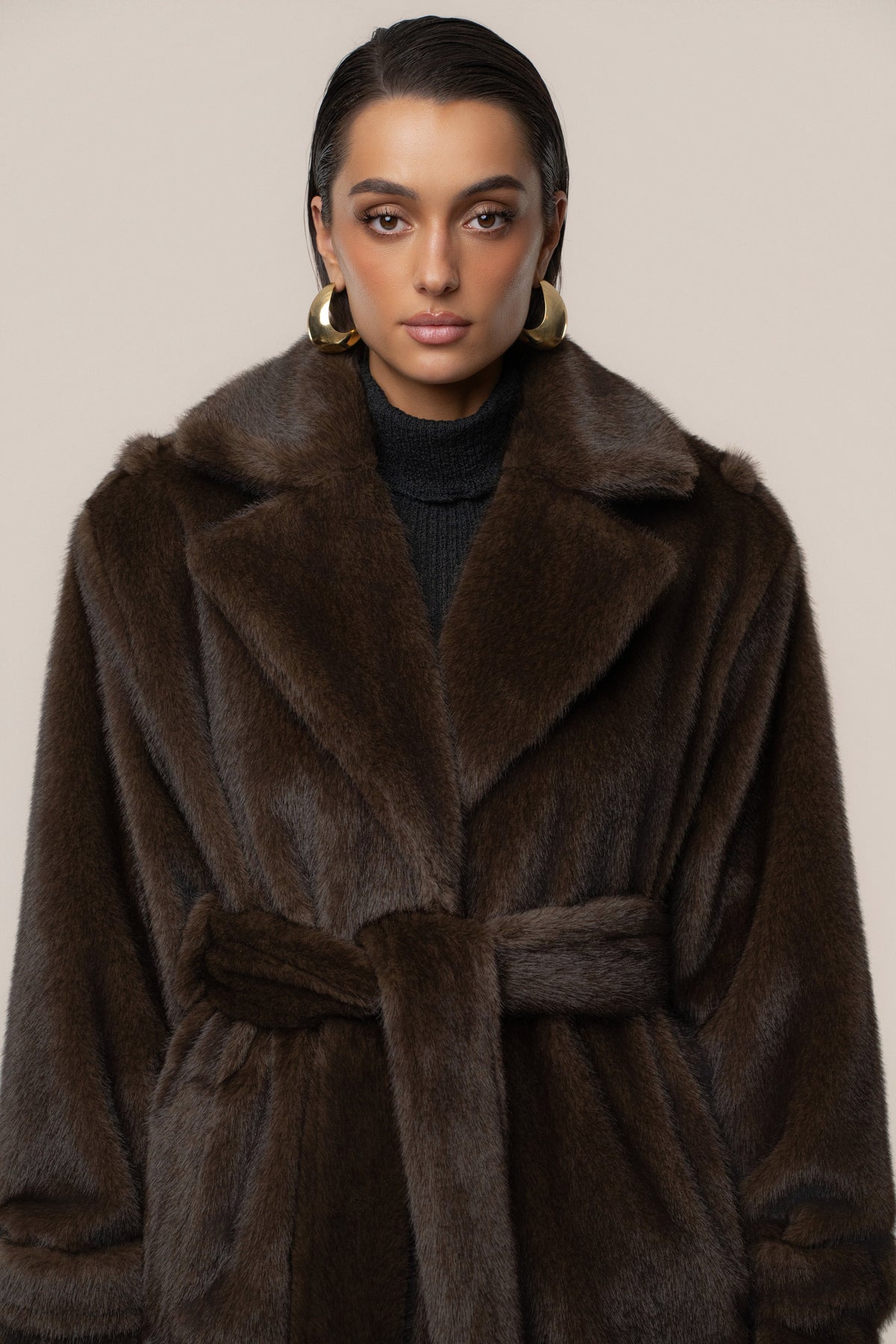 Brown Uptown Faux Fur Coat