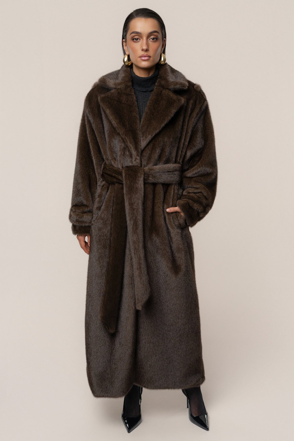 Brown Uptown Faux Fur Coat
