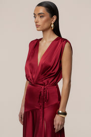 Red Amalia Satin Maxi Dress