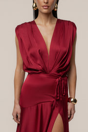 Red Amalia Satin Maxi Dress