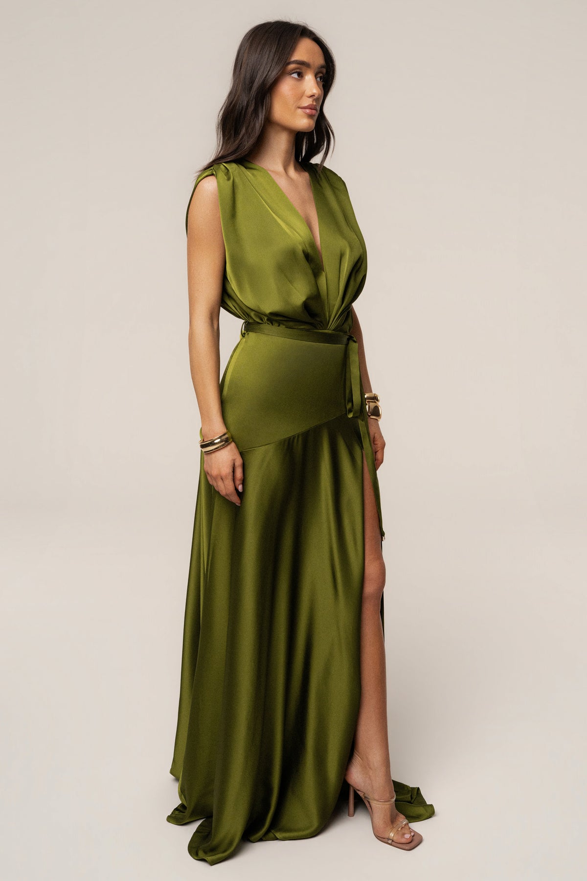 Olive Amalia Satin Maxi Dress