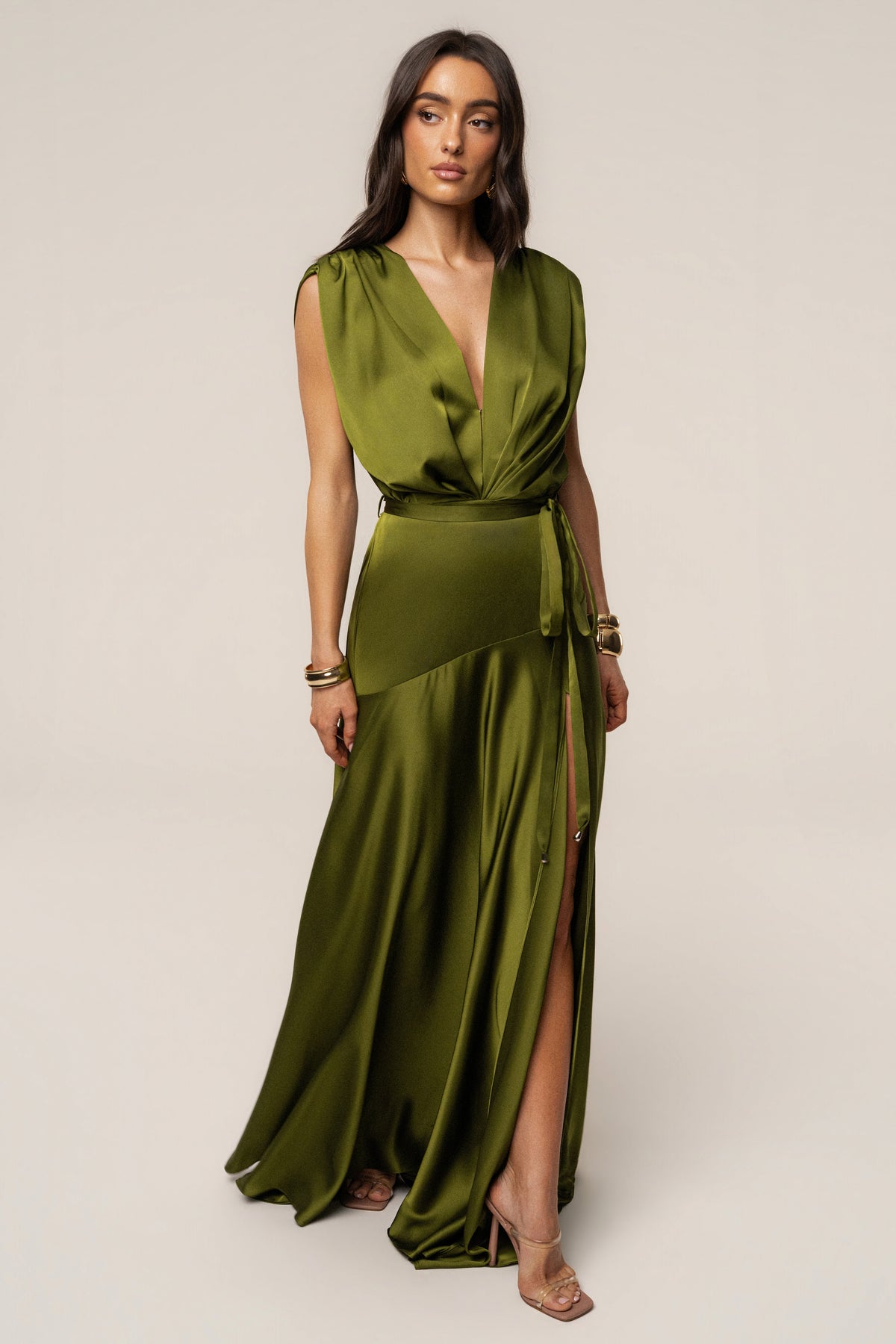 Olive Amalia Satin Maxi Dress
