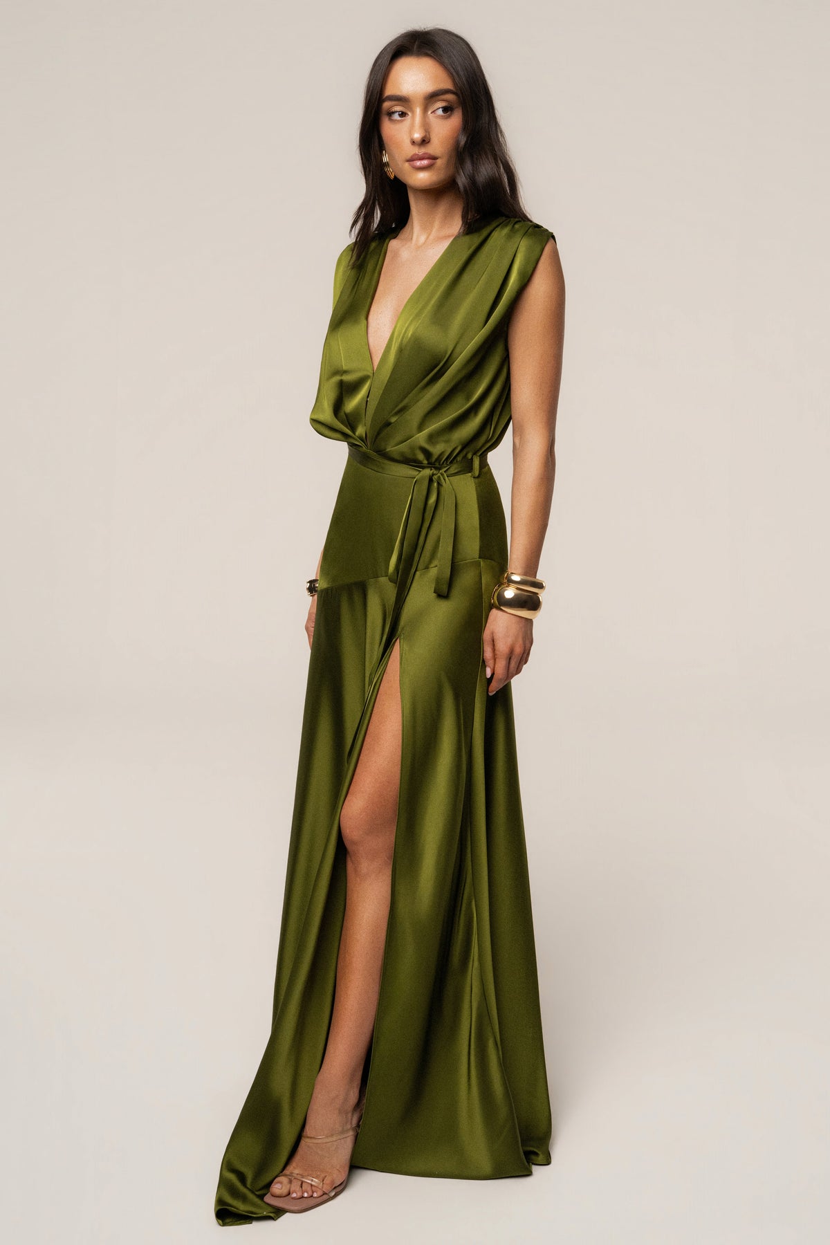 Olive Amalia Satin Maxi Dress