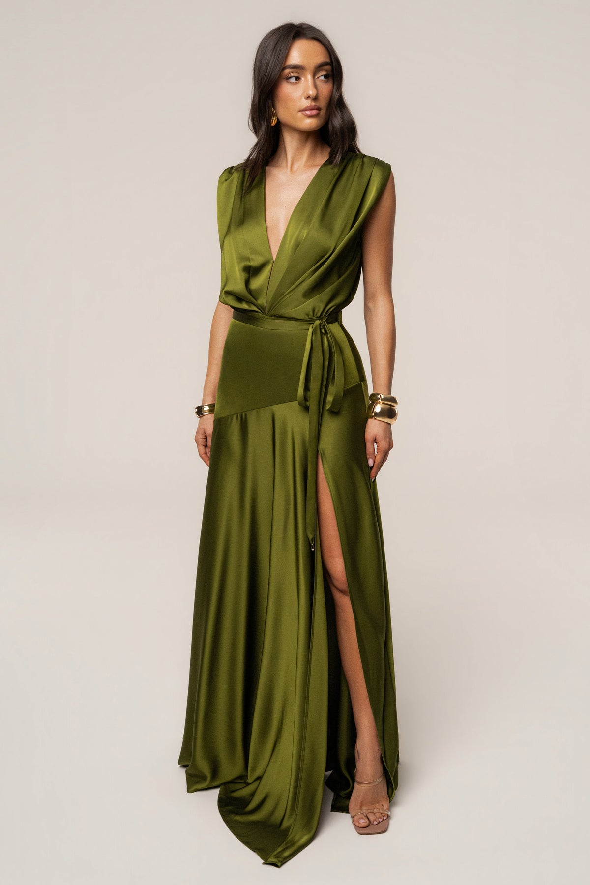 Olive Amalia Satin Maxi Dress