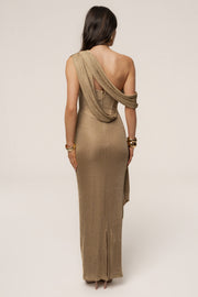 Gold Metallic Celestina Draped Maxi Dress