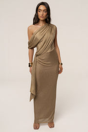 Gold Metallic Celestina Draped Maxi Dress