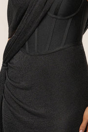 Black Metallic Celestina Draped Maxi Dress