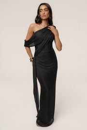 Black Metallic Celestina Draped Maxi Dress