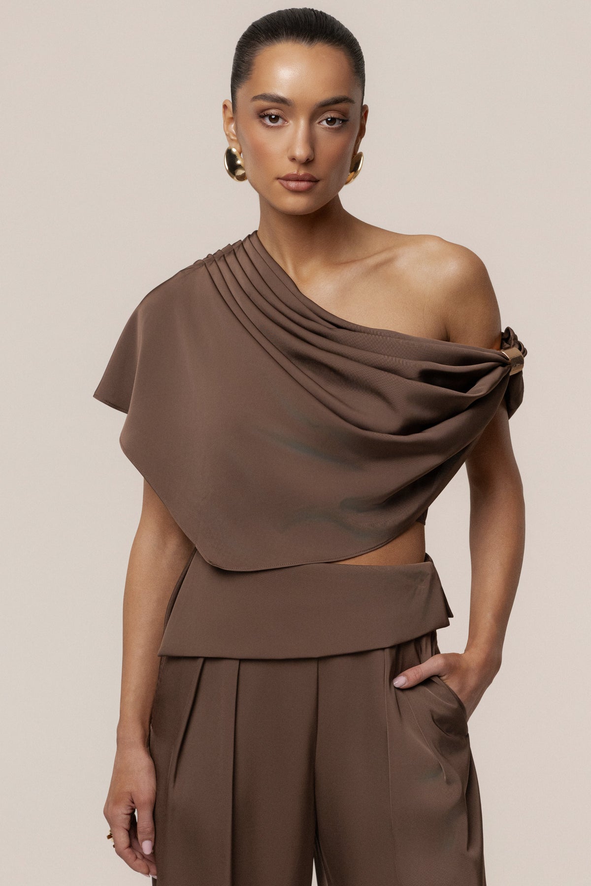 Chocolate Gleam and Glow Satin Top