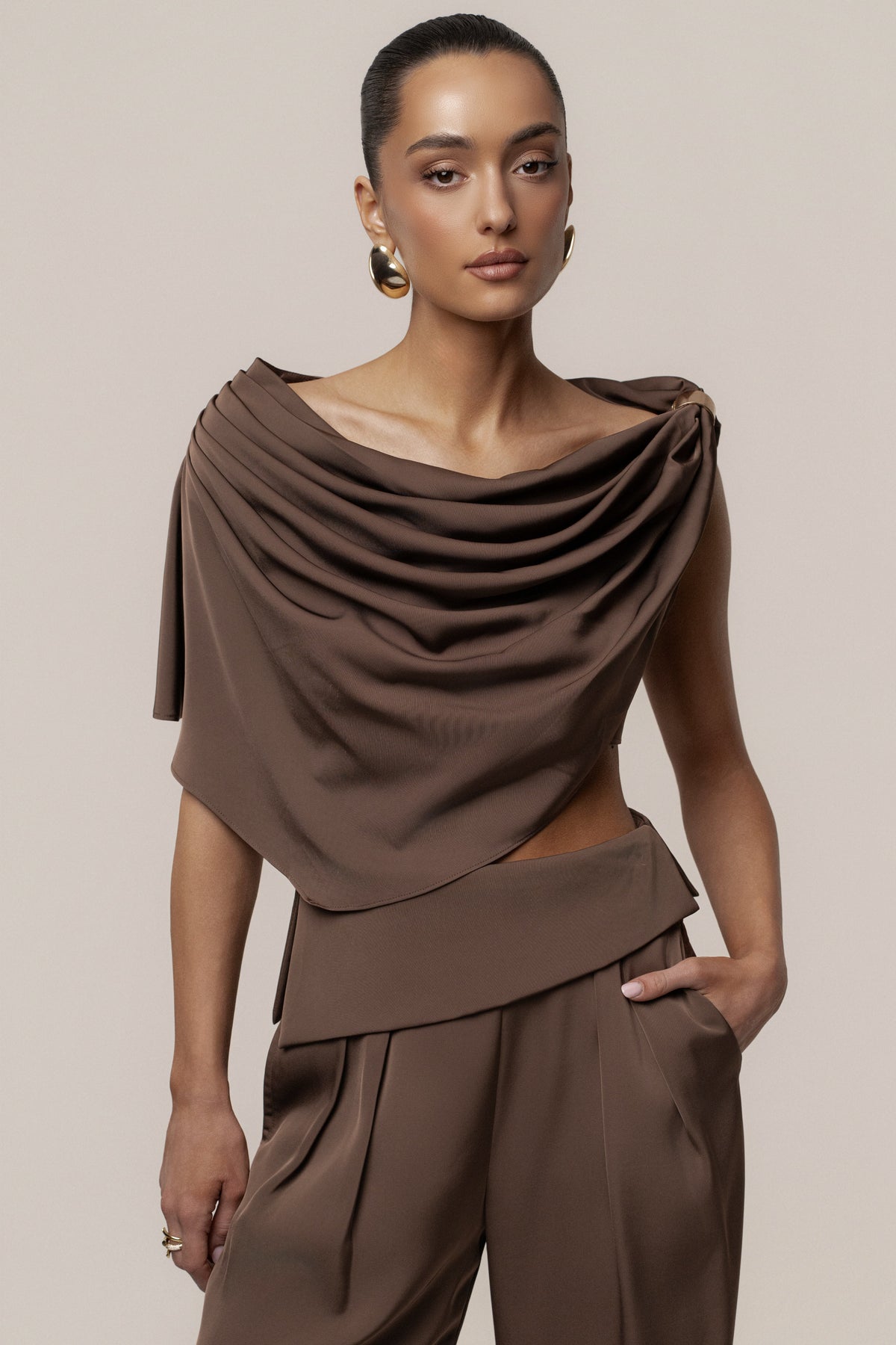 Chocolate Gleam and Glow Satin Top