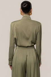 Olive Visionary Pleated Bodysuit