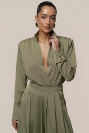 Olive Visionary Pleated Bodysuit