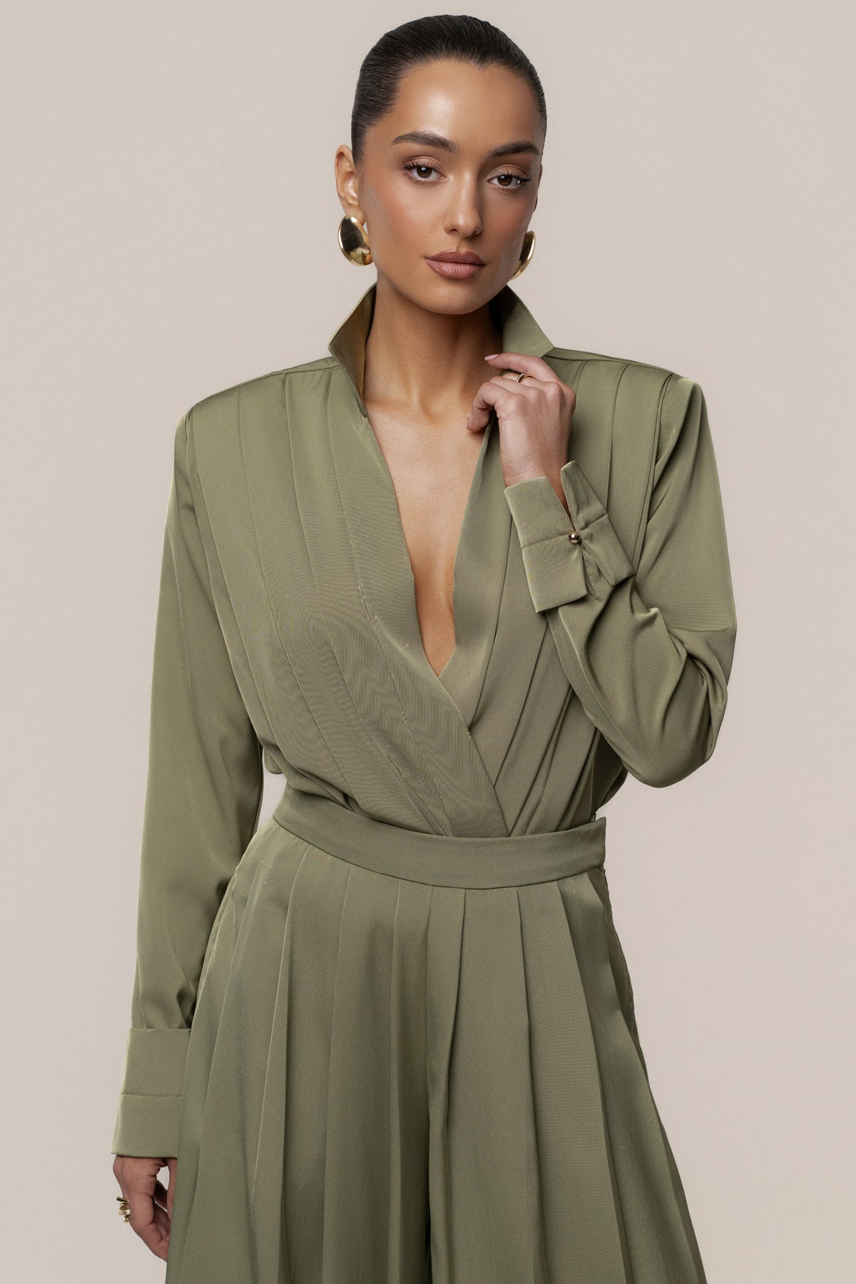 Olive Visionary Pleated Bodysuit