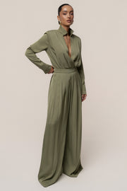 Olive Visionary Pleated Bodysuit