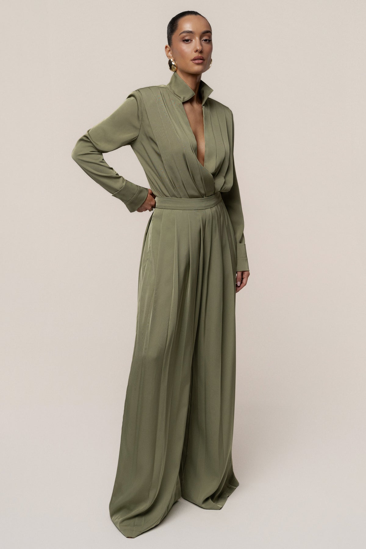 Olive Visionary Pleated Bodysuit