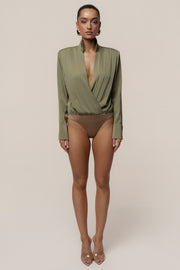 Olive Visionary Pleated Bodysuit