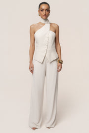 Oatmeal Asymmetric Scarf Top