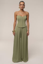 Olive Clara Wide Leg Pleated Trousers