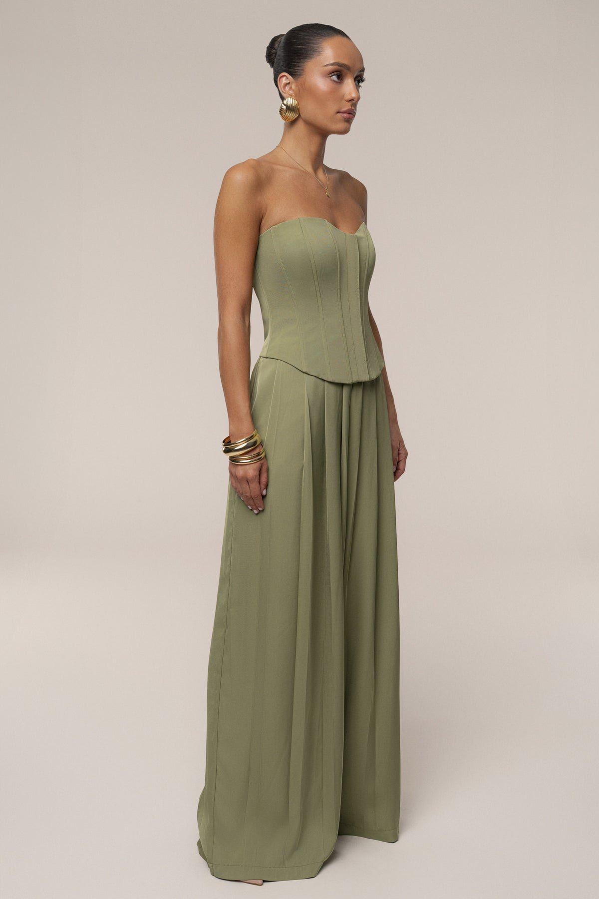 Olive Clara Wide Leg Pleated Trousers