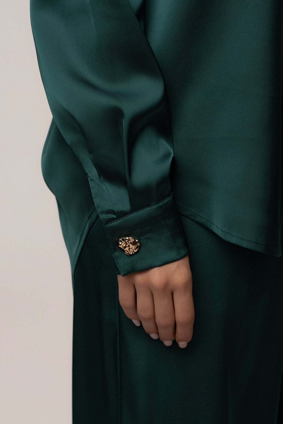 Emerald Island Ease Collared Satin Top