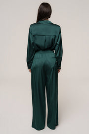 Emerald Island Ease Collared Satin Top