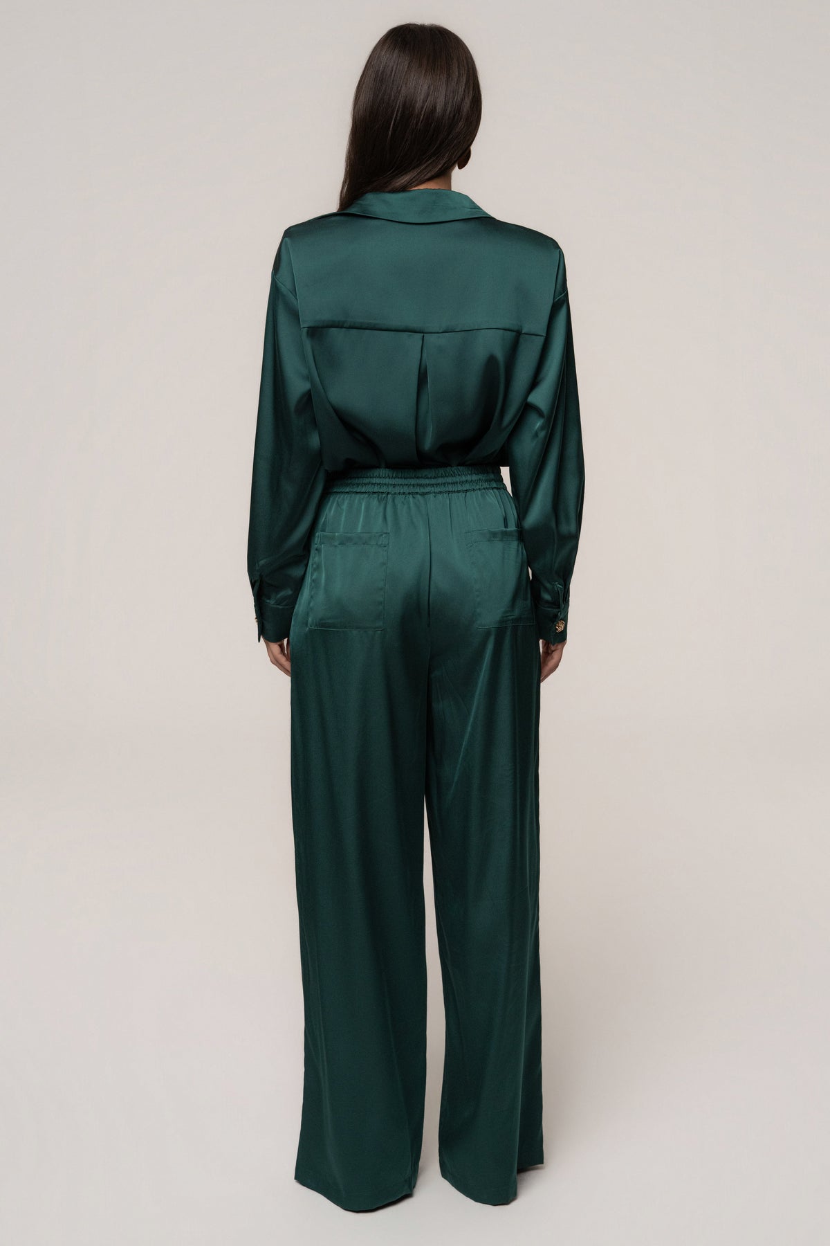 Emerald Island Ease Collared Satin Top