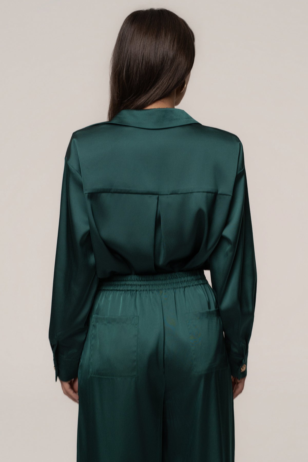 Emerald Island Ease Collared Satin Top