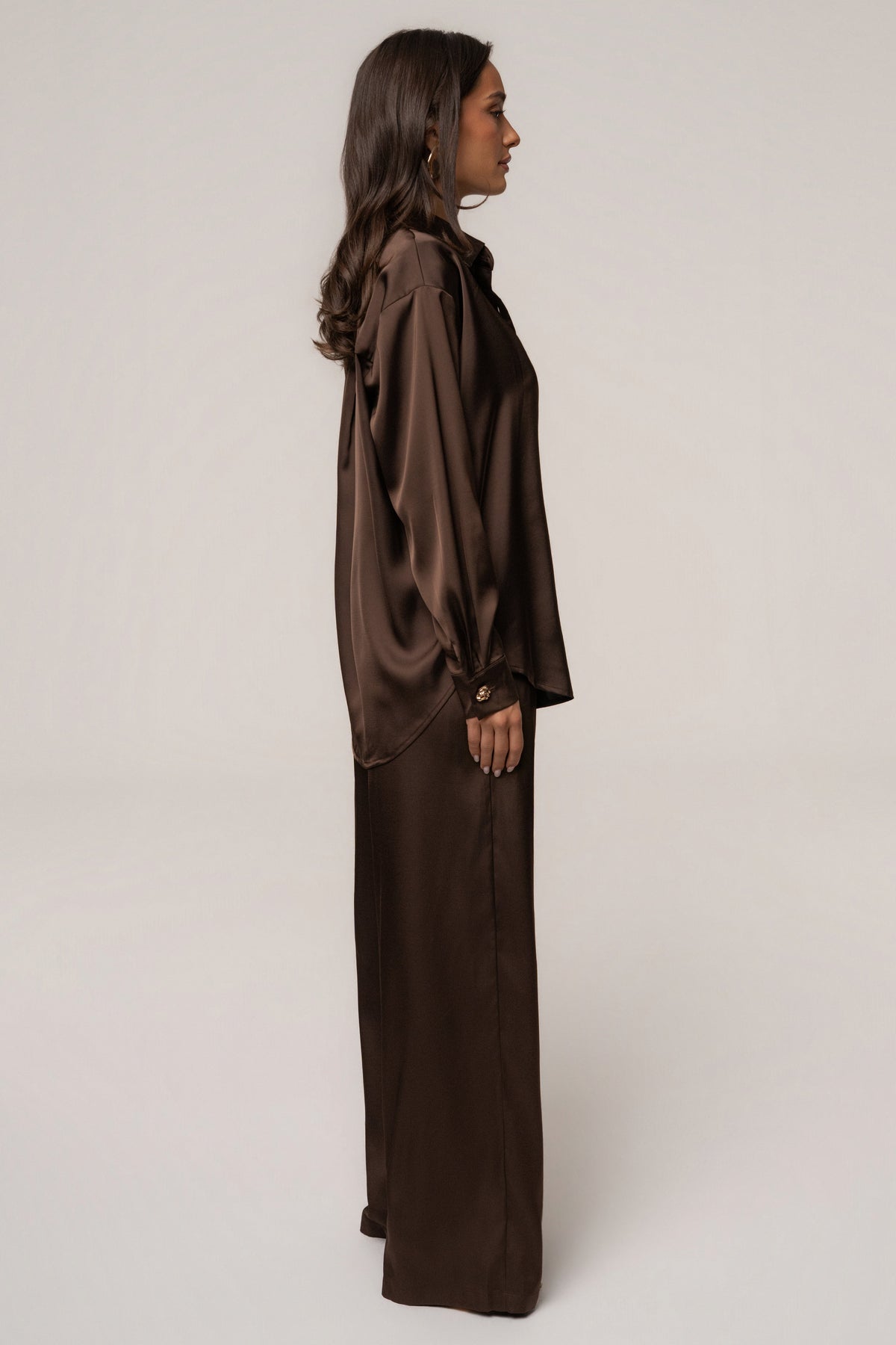 Chocolate Island Ease Collared Satin Top